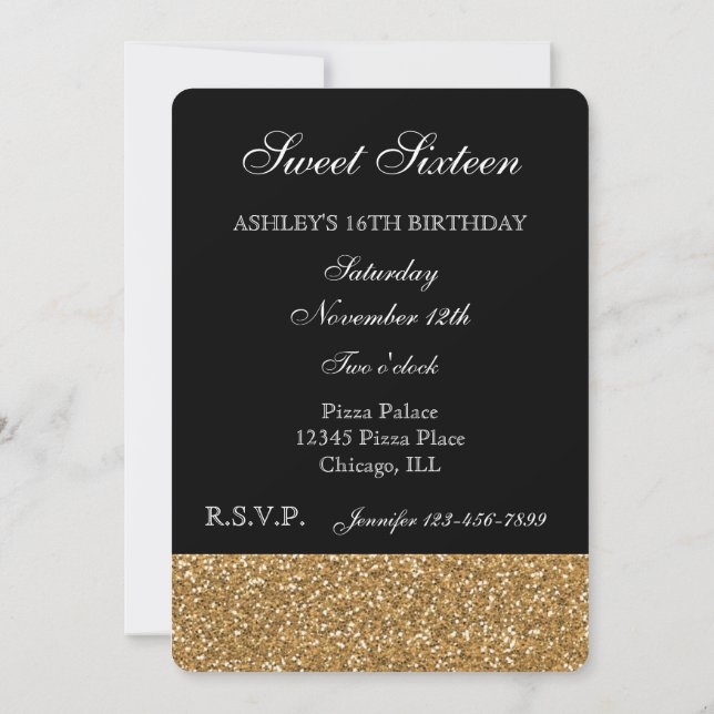 Invitación Purpurina de Faux Black and Gold (Reverso)