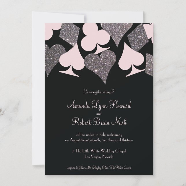 Invitación Purpurina de Faux Boda Black Pink y Silver (Anverso)