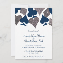 Invitación Purpurina de Faux Boda Navy Blue Silver