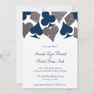 Invitación Purpurina de Faux Boda Navy Blue Silver