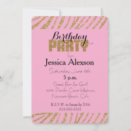 Invitación Purpurina de Faux de la impresión de cebra dorada 