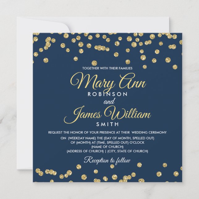 Invitación Purpurina de Faux de Oro Confetti Elegant Wedding  (Anverso)