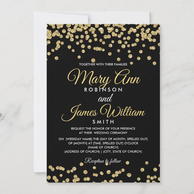 Invitación Purpurina de Faux de oro Confetti elegante Boda ne (Anverso)