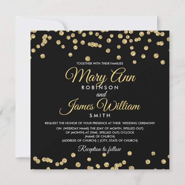 Invitación Purpurina de Faux de oro Confetti elegante Boda ne (Anverso)