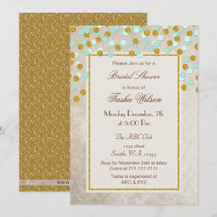Invitación PURPURINA de FAUX Mint Gold Confeti Bridal Shower