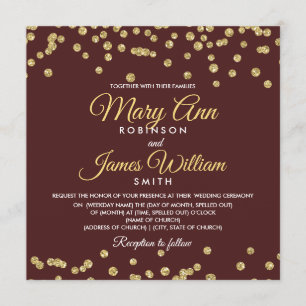 Invitación Purpurina de Faux Oro Confetti Elegant Wedding Mar