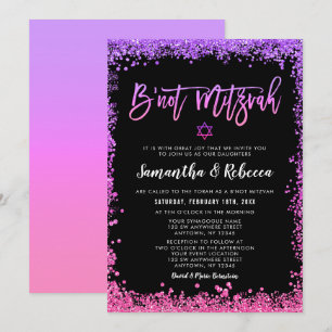 Invitación Purpurina de Faux Pink B'not Mitzvah
