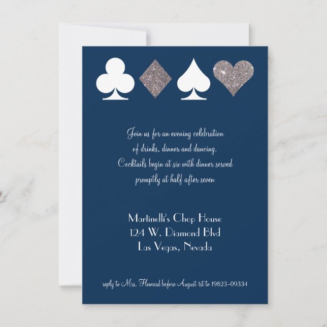 Invitación Purpurina de Faux Plata de la Marina Boda de Las V (Anverso)