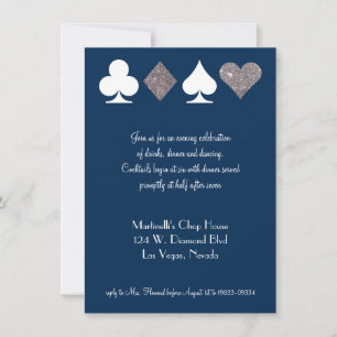 Invitación Purpurina de Faux Plata de la Marina Boda de Las V