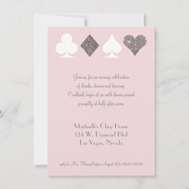 Invitación Purpurina de Faux Plata Rosa Boda Vegas (Anverso)