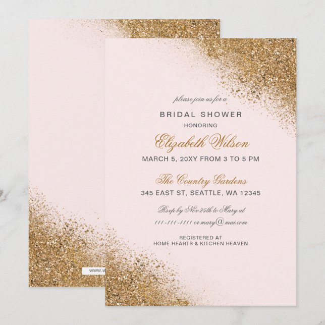 Invitación PURPURINA de FAUX Polvo Rubor y ducha de novias do (Anverso / Reverso)