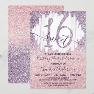 Invitación Purpurina De Faux Púrpura Girona Ombre Dulce Dieci