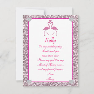 Invitación Purpurina De Faux Rosa Flamingo Amor Maid Of Honor