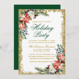 Invitación Purpurina de fiesta navideña de Poinsettia de colo