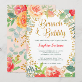 Invitación Purpurina de Floral y Oro Brunch Bridal Shower inv