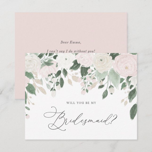 Invitación Purpurina De Flores Pastel, Serás Mi Novia (Anverso / Reverso)