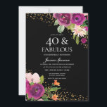 Invitación Purpurina de flores rosadas Fiesta de cumpleaños 4<br><div class="desc">Purpurina de Flores Rosadas Invitación a la fiesta de cumpleaños 40 Black Consulte colección de coincidencias en Nicho y tienda Nest</div>