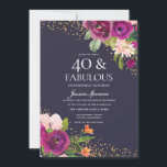 Invitación Purpurina de Flores Rosadas Morado 40 Fiesta de cu<br><div class="desc">Invitación a fiesta de cumpleaños 40 púrpura Purpurina de flores rosadas Consulte colección de coincidencias en Nicho y tienda de nidos</div>