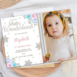 Invitación Purpurina de fotografía floral Winter Wonderland C