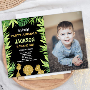 Invitación Purpurina de fotos Animales salvajes un cumpleaños