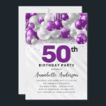 Invitación Purpurina de globo de plata violeta púrpura 50 cum<br><div class="desc">Purpurina de globo Glam Morado Violeta Plata Salto de cualquier edad Invitación de cumpleaños</div>