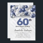 Invitación Purpurina de globo Navy Blue Silver 60 cumpleaños<br><div class="desc">Purpurina de globo de plata azul de la Marina de Glam moderna se esparce a cualquier edad Invitación de cumpleaños</div>