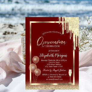 Invitación Purpurina de globos de vidrio de vino gotea Red Qu