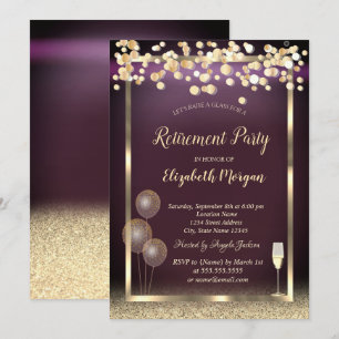 Invitación Purpurina de globos de vidrio Jubilación de Borgoñ