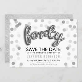 Invitación Purpurina de globos plateados Confetti 40 cumpleañ