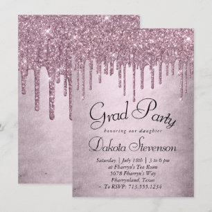 Invitación Purpurina de gota   Graduación rosa polvorienta