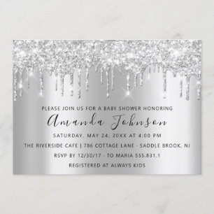 Invitación Purpurina de goteo Baby Shower Gray Spark Boy Chic