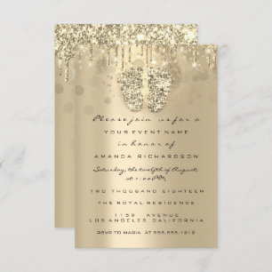 Invitación Purpurina de goteo Baby Shower pies Sepia puntos C