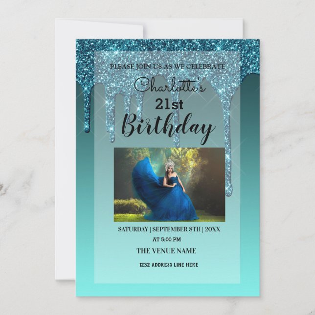 Invitación Purpurina de goteo personalizado (Anverso)