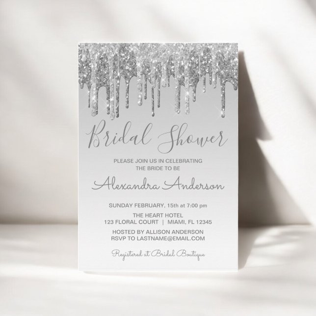 Invitación Purpurina de goteo plateado ducha de novia (Subido por el creador)