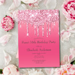 Invitación Purpurina de goteo rosa Bling Sweet 16th Birthday<br><div class="desc">Purpurina de goteo rosa Invitación a la fiesta de cumpleaños 16 Celebrar este hito trascendental con nuestra impresionante invitación a la fiesta de cumpleaños 16 Purpurina de goteo rosa! Perfectamente elaborada para la moda y con estilo, esta invitación combina una vibrante paleta rosa con brillantes goteos purpurinas para un toque...</div>