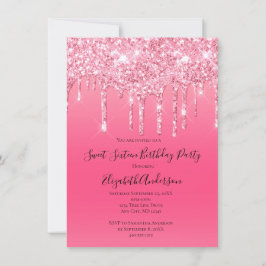Invitación Purpurina de goteo rosa Girly Trendy Moda Cumpleañ