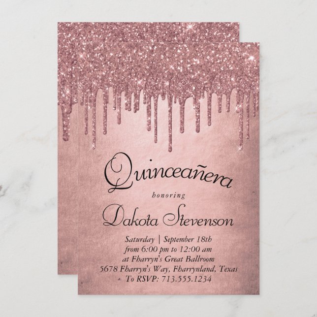 Invitación Purpurina de goteo | Terra Cotta Quinceanera (Anverso / Reverso)
