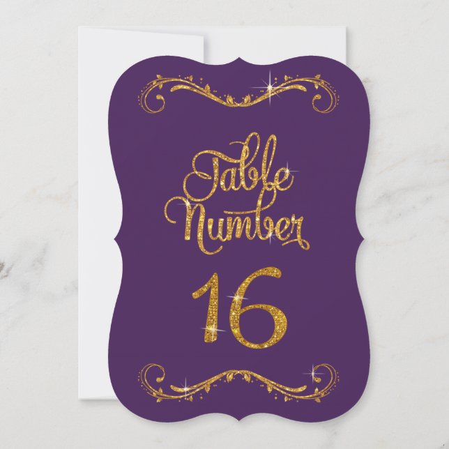 Invitación Purpurina de guiones de moda Número de tabla 16 Ce (Reverso)