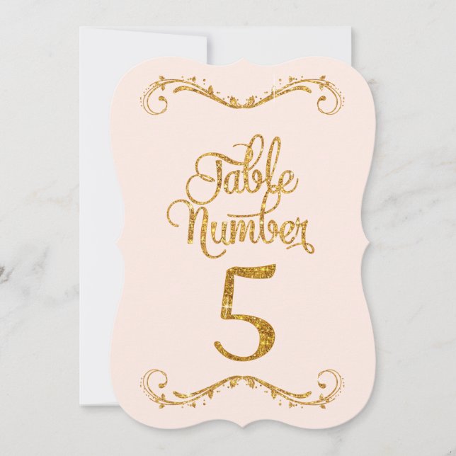 Invitación Purpurina de guiones de moda Número de tabla 5 Bod (Anverso)