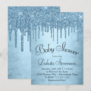 Invitación Purpurina de hielo de goteo   Ducha Blue Faux Spar
