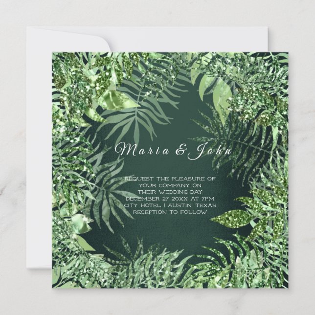 Invitación Purpurina de hoja tropical Jardín Mint Green Cali  (Anverso)