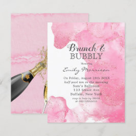 Invitación Purpurina de humo rosa y dorado Brunch & Bubbly In