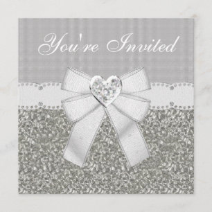 Invitación Purpurina de imitación plateada y mandíbula blanca
