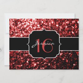 Invitación Purpurina de imitación rojo oscuro enciende Glamou