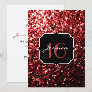 Invitación Purpurina de imitación rojo oscuro enciende Glamou
