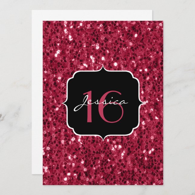 Invitación Purpurina de imitación rosa magenta oscuro chispas (Anverso / Reverso)
