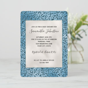 Invitación Purpurina de impresión de leopardo azul turquesa