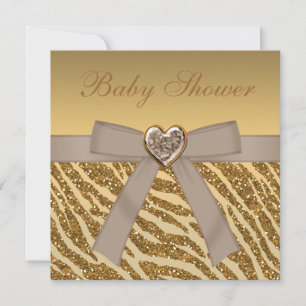 Invitación Purpurina de impresión Gold Zebra y Baby Shower He