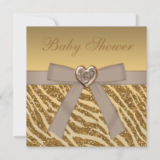 Invitación Purpurina de impresión Gold Zebra y Baby Shower He