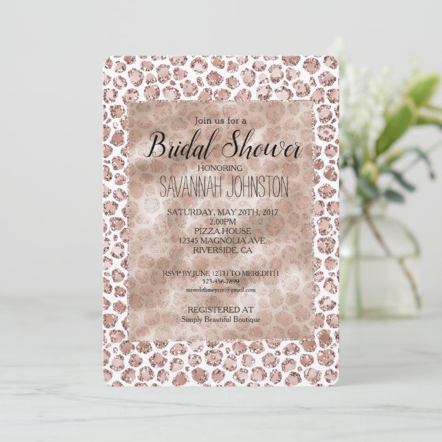 Invitación Purpurina de impresión Rubor White Leopard (Anverso de pie)